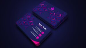 Example of a 3D visiting card design online for free using Canva, Visme, and Crello, showcasing a professional and visually appealing business card with unique 3D effects.